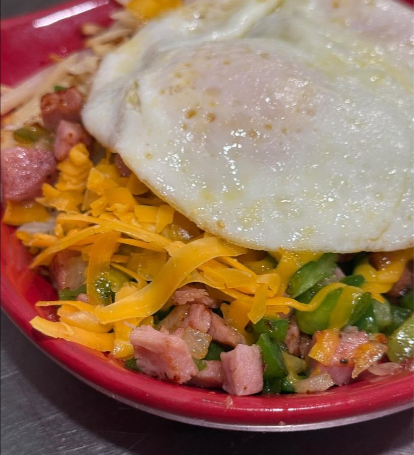 Breakfast skillet with eggs and hash browns