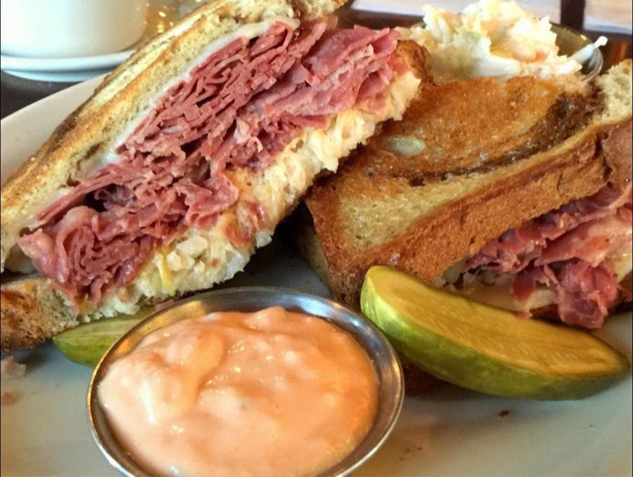 Grilled reuben sandwich on rye